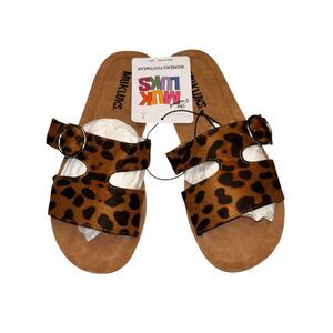 Muk Luks Leopard Print Double Strap Slide Sandals Size 7